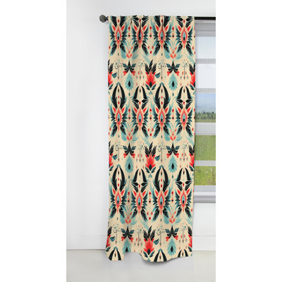 Corail et noir rétro Ikat Nostalgia - rideau Ikat - rideau ikat occultant en velours - 1 panneaux