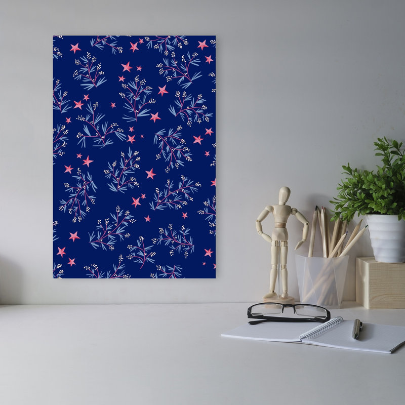 Festive Starry Foliage Whimsical Abstract Contemporary Nature Plant Wall Art Print 1 Piece Wrapped Canvas Wall Art