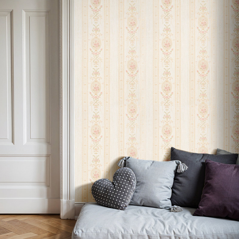 Vintage Non-Pasted Non-Woven 3D Embossed Wallpaper Roll, Beige