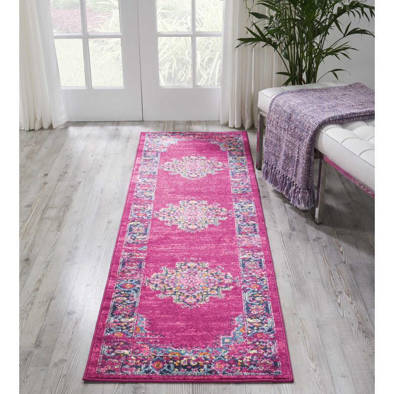 Abbate Oriental Fuchsia Pink Area Rug, Runner 2'2" x 7'6"