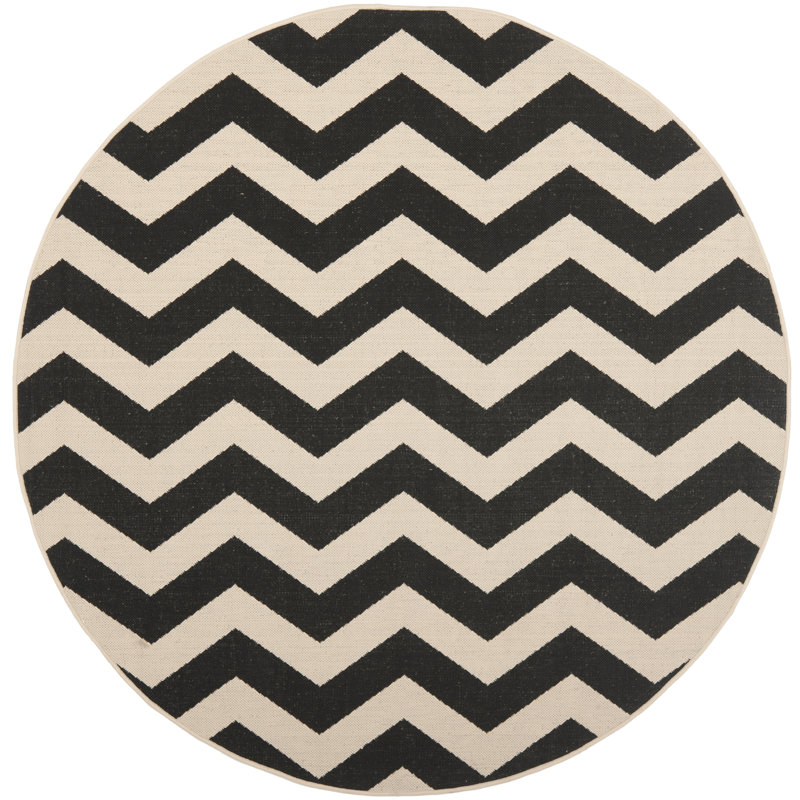 Arneshia Polypropylene Black/Beige Area Indoor/Outdoor Area Rug, Round 7'10"