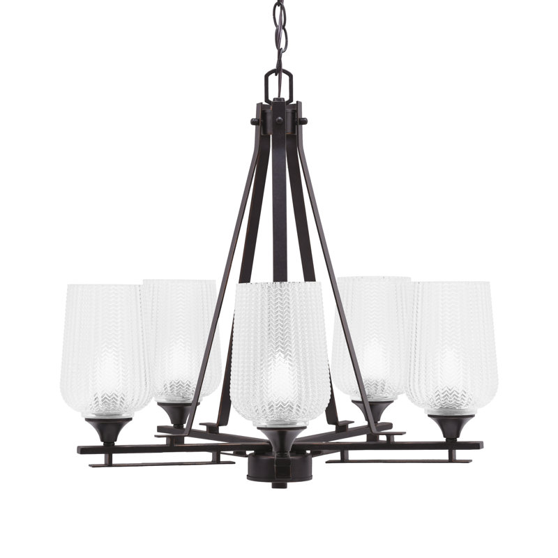 Lustre 5 lumières Uptowne illustré en finition granite foncé avec verre texturé transparent de 5 po