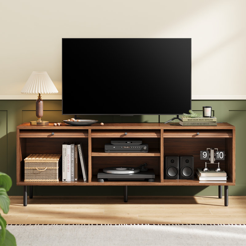 59" Mid Century TV Stand Entertainment Center with Storage Cabinet to Fit TVs, 21.7" H x 59" W x 15.75" D, Walnut