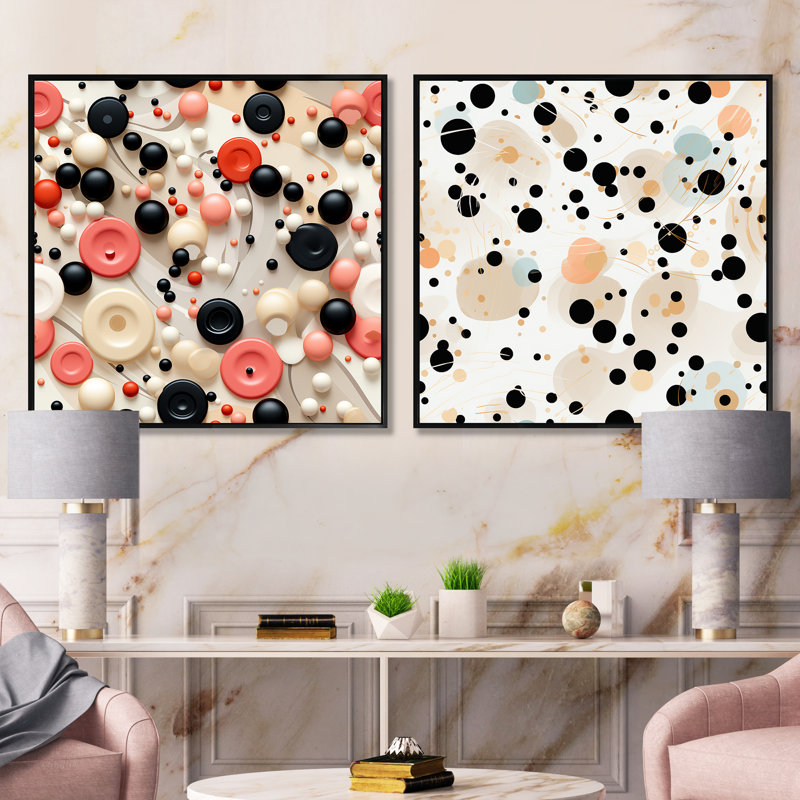 Burghfield - Ensemble de 2 collages carrés abstraits, Cadre flottant noir, H 16 po x l 33 po