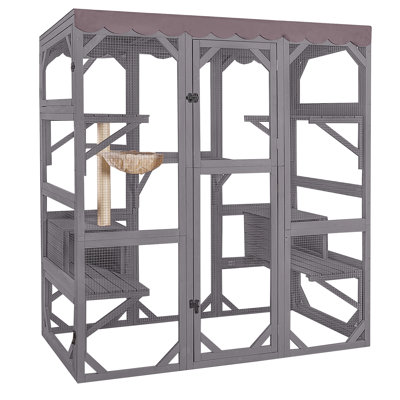 Large Catio Outdoor Cat Enclosure With Condos, Wood Catio Walk In Cat House, Kitty Shelter Indoor With Waterproof Roof