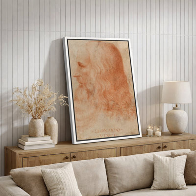 Leonardo da Vinci Red Chalk Study Artwork, Renaissance Genius Profile Sketch Pictures, Framed Canvas Giclee Print Wall Art