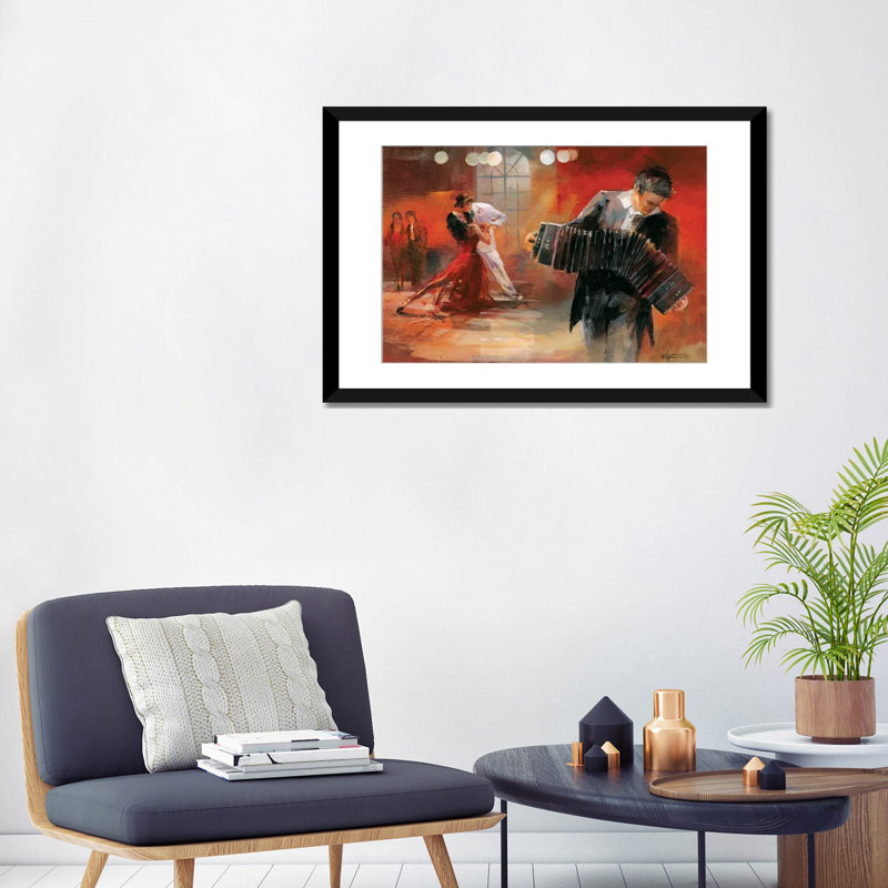 «Bandoneon», reproduction sur toile, Papier d'art encadré noir, Blanc, H 24 po x l 32 po x P 1 po
