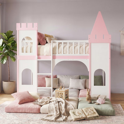 Lit simple superposé simple au-dessus d'un lit simple avec échelle | Espace ouvert polyvalent pour lit inférieur, structure en bois de pin massif, garde-corps complets et structure sécuritaire de château