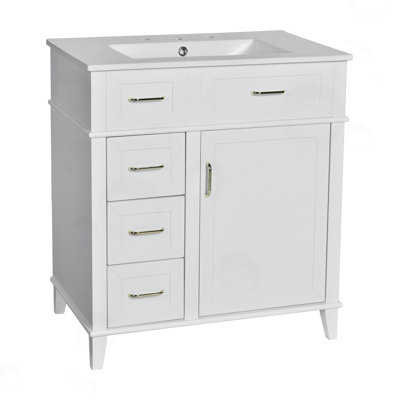 Bathroom Vanity with Ceramic Sink, Adjustable Shelf