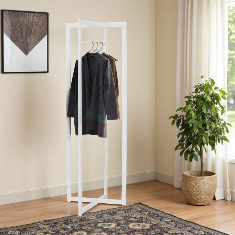 Morgan Coat Rack with Hanging Bar in White Metal Finish, 72.03" H X 25.38" W X 25.38" D