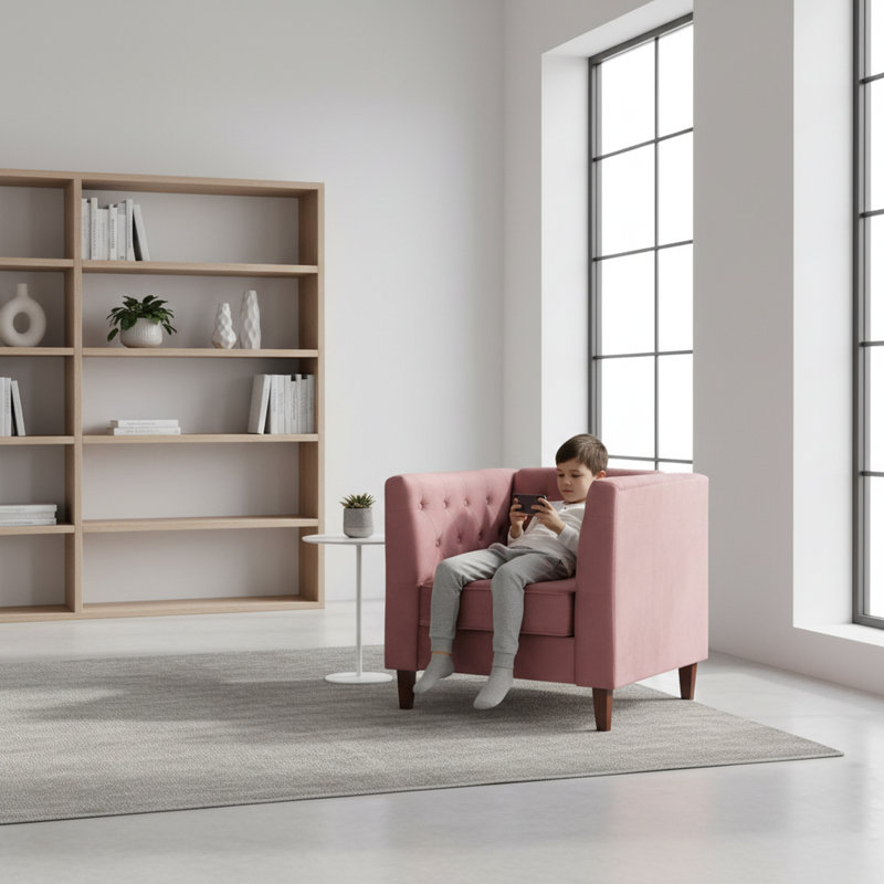 Fauteuil carré en velours, Rose