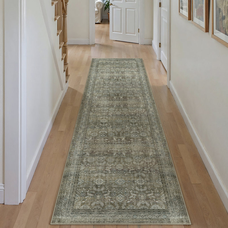 Tapis vintage lavable à motif rétro avec envers antidérapant, Tapis de couloir 2 pi x 8 pi