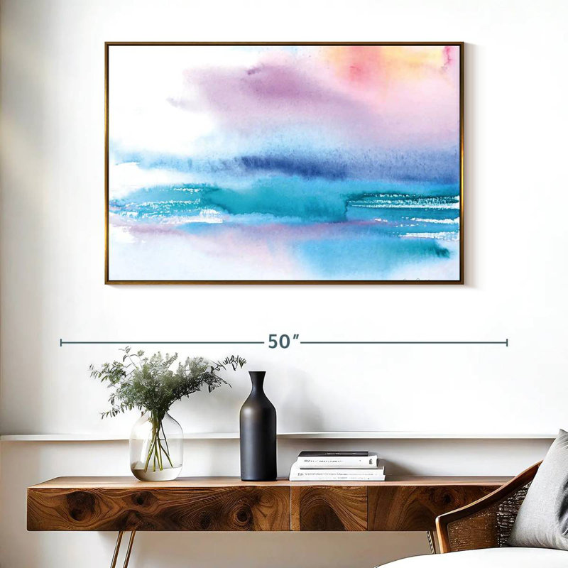 Coucher de soleil délavé, Cadre flottant doré, 40 po x 27 po
