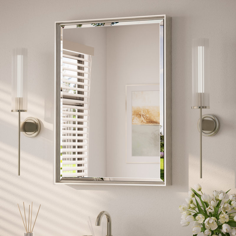 Miroir de salle de bain Areiona, 22 po x 30 po, Nickel brossé