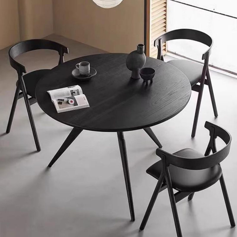 Table de salle à manger ronde noire solide pour la salle à manger / cuisine, 29.53"H x 39.37"L x 39.37"W