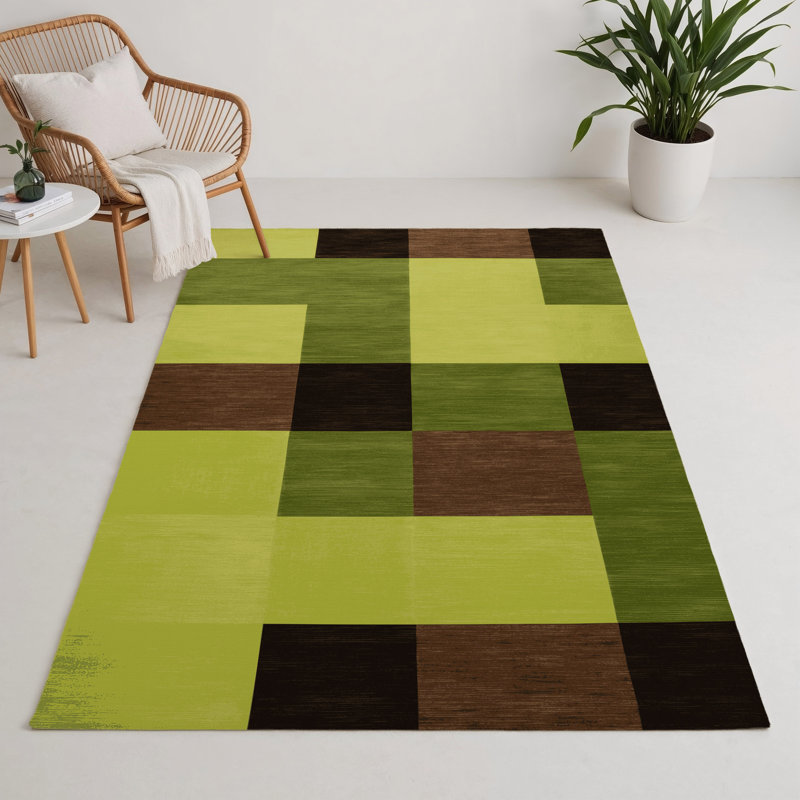 Tapis d'intérieur et d'extérieur à carreaux vert, Rectangulaire 3 pi x 5 pi