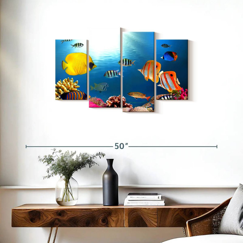 Brampt, poissons tropicaux et coraux, H 22 po x l 36 po