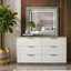 Collection de chambre à coucher grand luxe Monaco avec finition blanche ultrabrillante, accents de marbre gris et éclairage à DEL intégré-823286605-826080257
