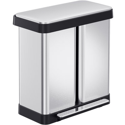 16 Gallon Dual Trash Can, 60L(2x30L) Stainless Steel Kitchen Garbage Can, Step-on Classified Recycle Garbage Bin with Removable Inner Buckets, for Kitchen, Living Room, Office