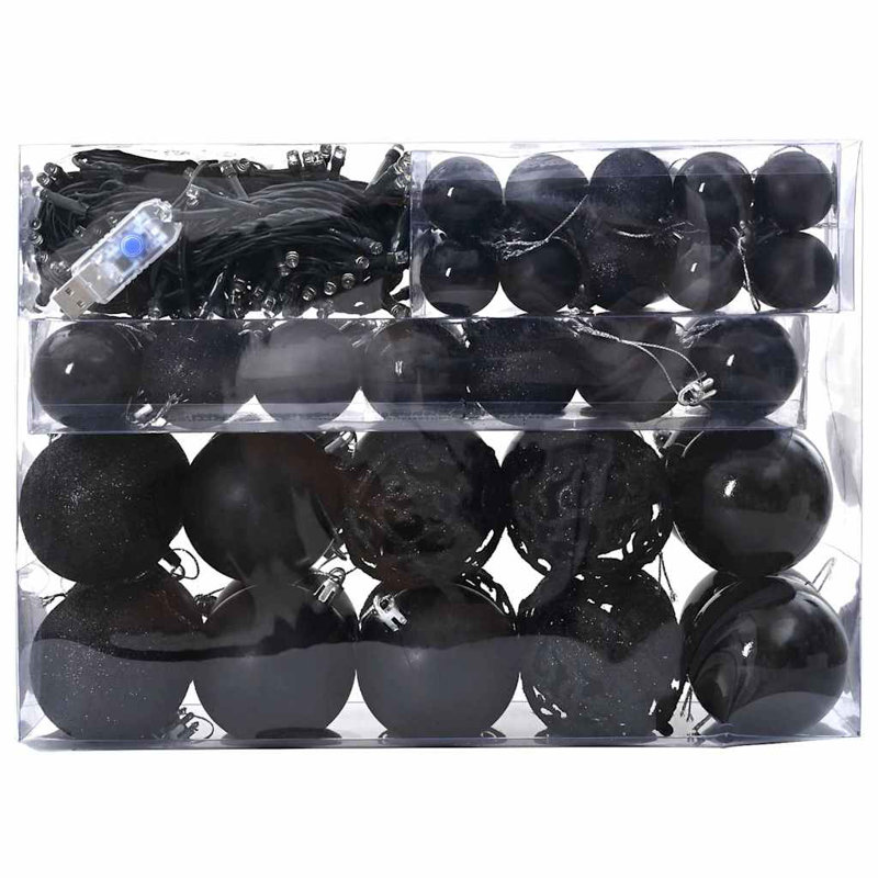 Christmas Bauble Set with 150 LEDs 61 pcs Plastic, Black