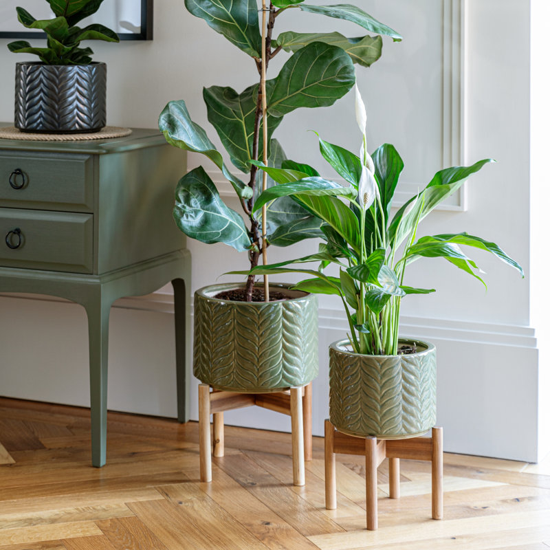 Aspen Chevron Planter, Olive, 40cm H x 28cm W x 28cm D