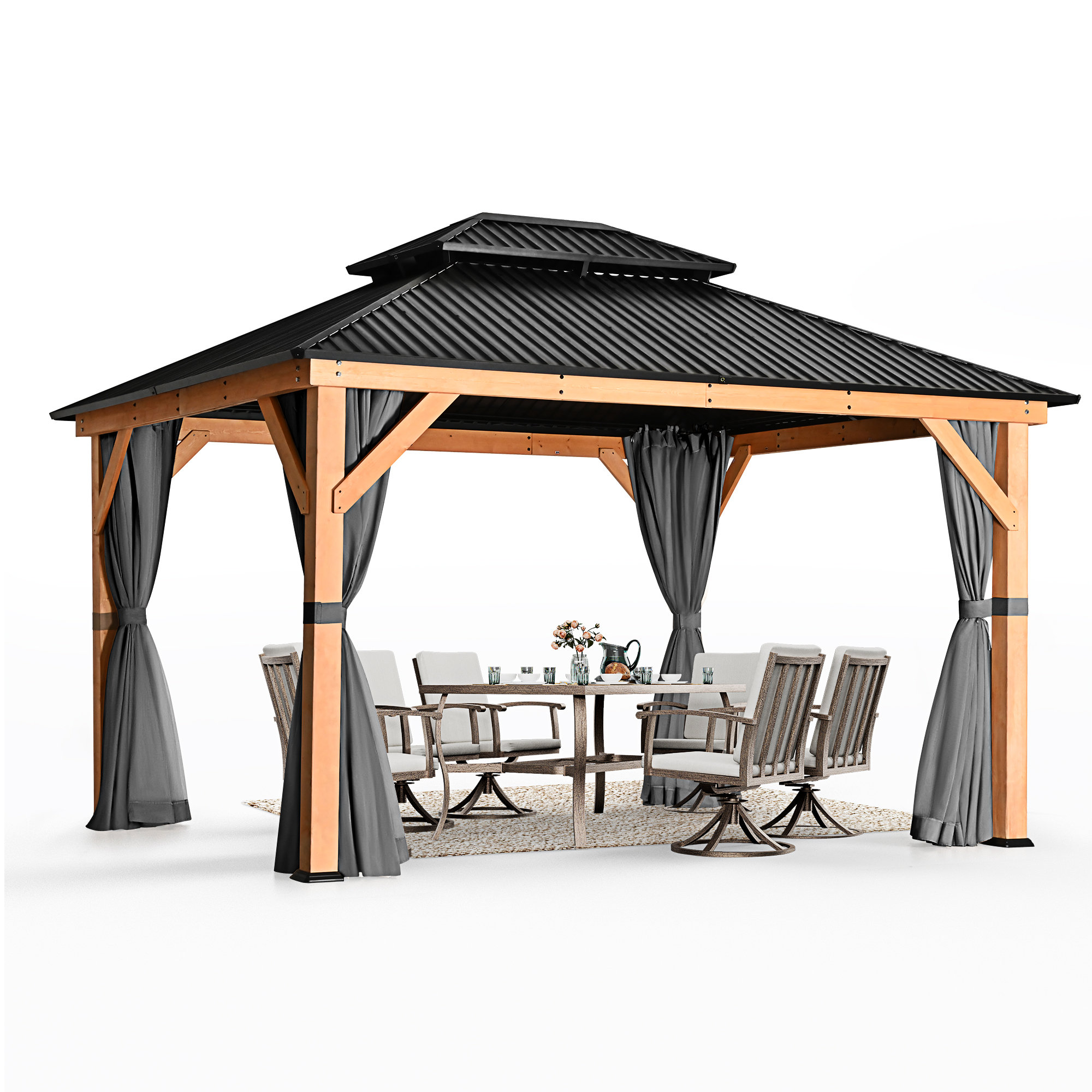 HAPPATIO 13 Ft. W x 11 Ft. D Solid Wood Patio Gazebo & Reviews Wayfair