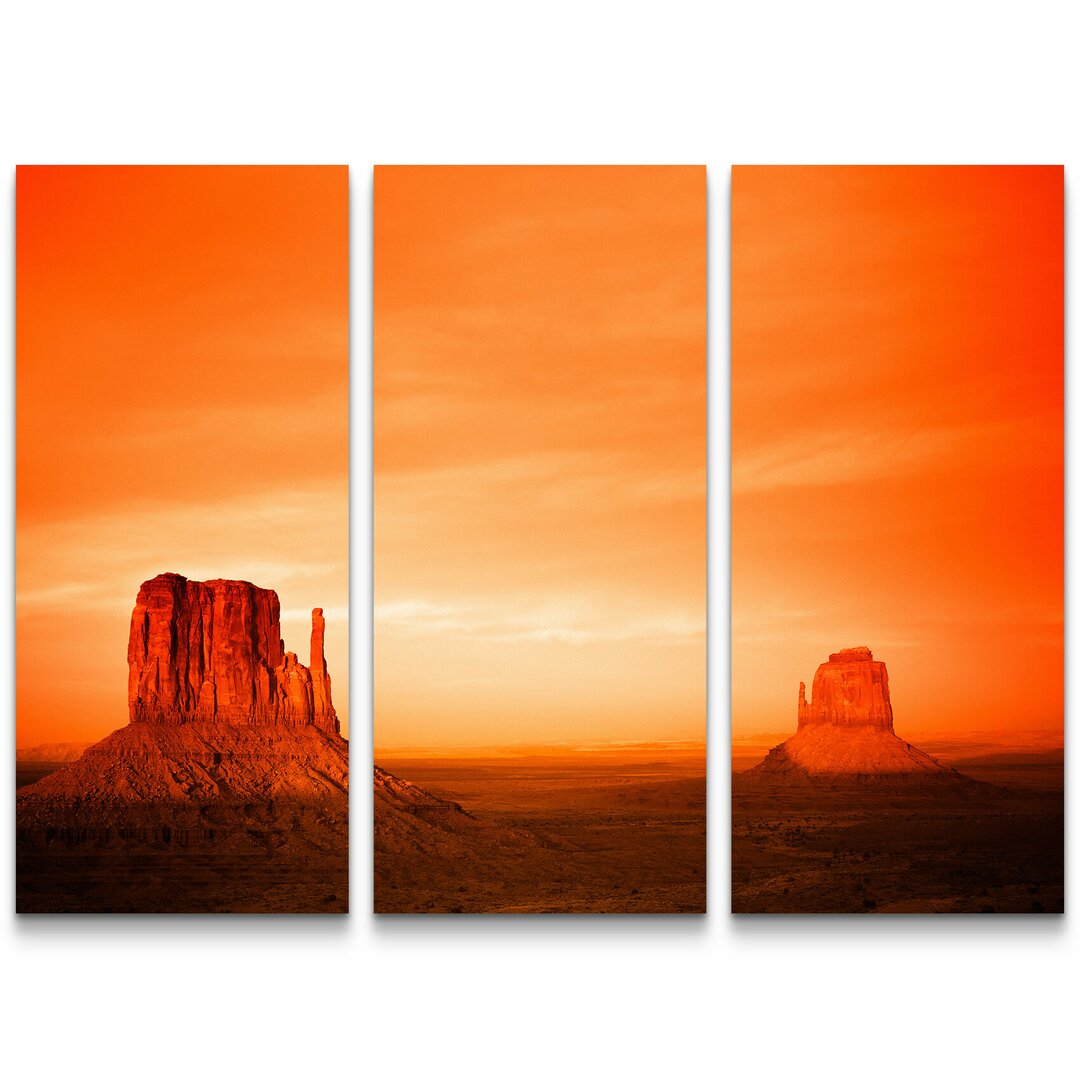 3-tlg. Leinwandbilder-Set Monument Valley bei Sonnenuntergang