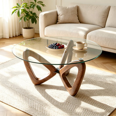 Table basse 35,43 "ronde en verre avec base en bois
