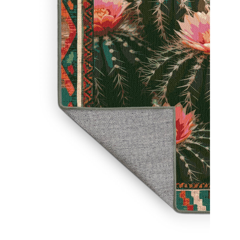 Washable Barrel Cactus Southwestern Area Rug, Square 6'