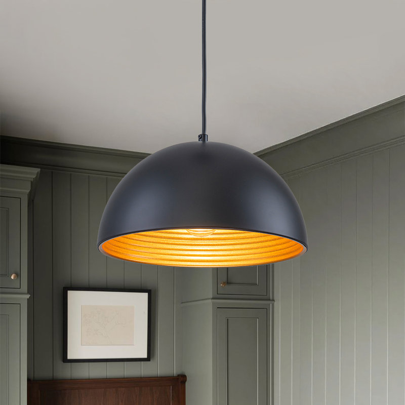 1-Light Black Gold Hanging Dome Pendant