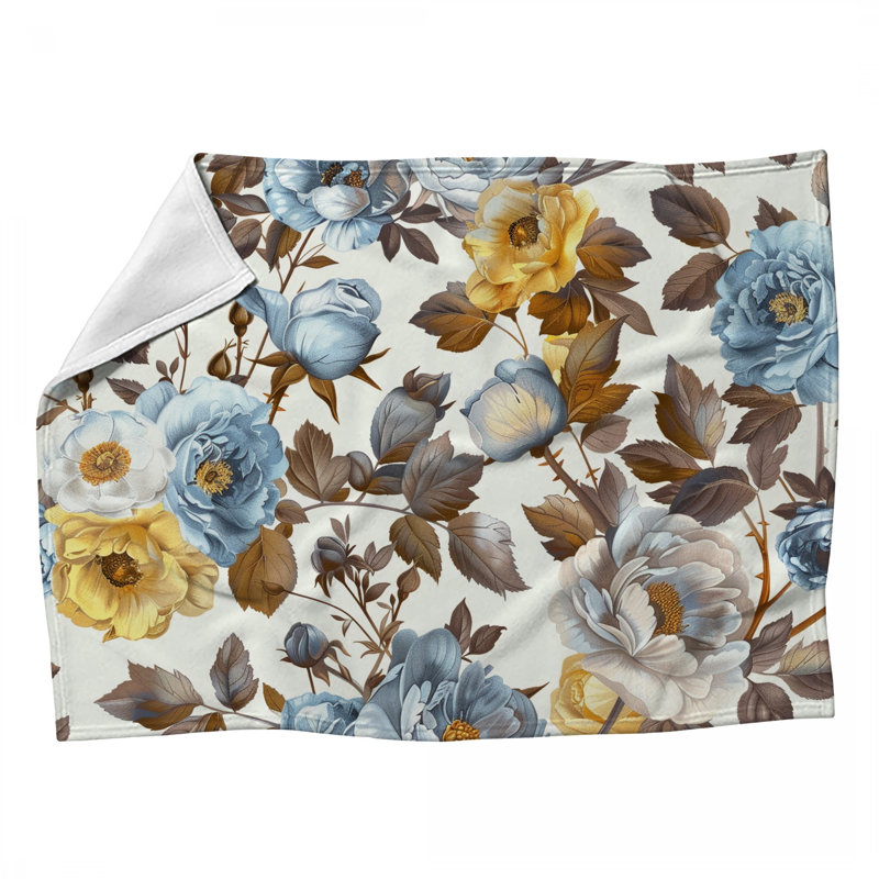 Blue Florals Botanical Throw Blanket, 50" x 60"