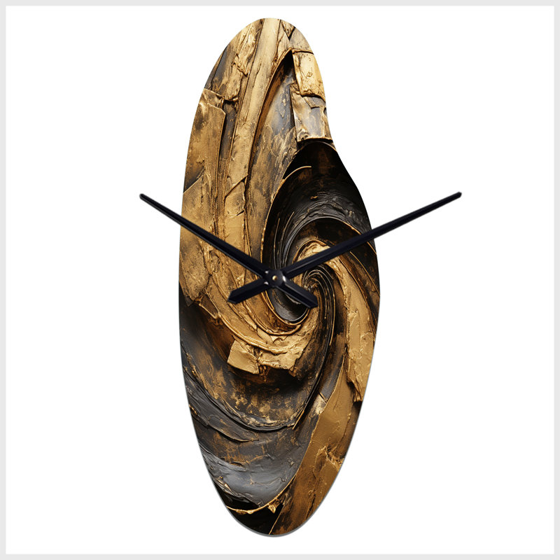 Grande sculpture d'horloge murale dorée en or noir Timeless Turn IV - Curved Shape, Moyenne