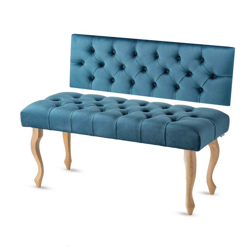 Jerez Velvet Upholstered Bench, H40 x W100 x D30cm, Blue/Natural