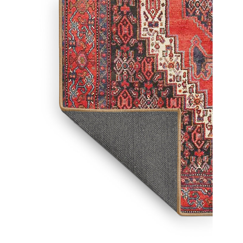 Tapis traditionnel rouge / noir / crème, Rectangle 8 pi x 10 pi