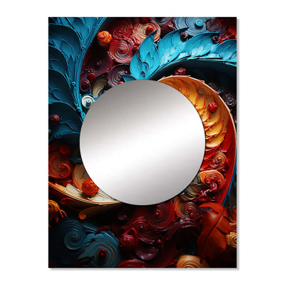 Solstice Orange and blue fractal spiral  - Abstract Spirals Decorative Wall Mirror, Modern Mirror, Printed Metal Art