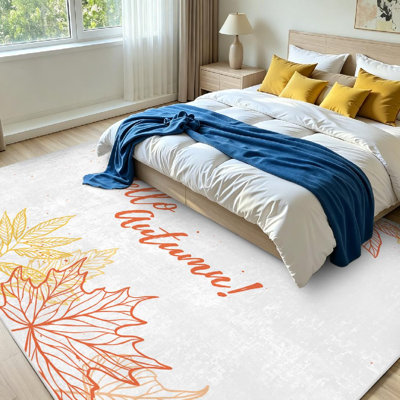 Tapis d'intérieur lavable à la machine jaune, à motif de forêt et de feuilles d'automne