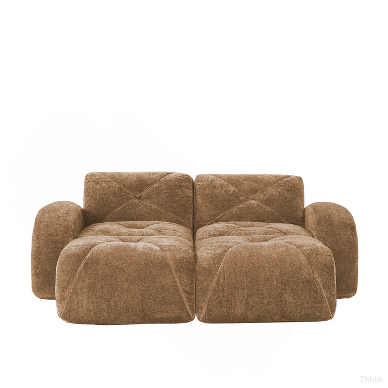Canapé désossé en forme de U, tissu de velours doux, conception touffetée, éponge haute densité 32D, aucun assemblage requis, fond ergonomique, conception antidérapante, repose-pieds mobiles pour les chambres à coucher, chameau