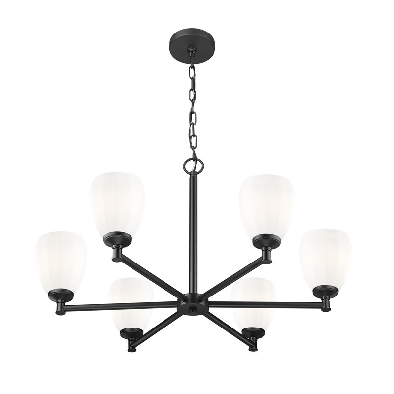 Lustre moderne Mattera, Six lumières, Noir mat, H 18,25 po x l 32 po x P 32 po