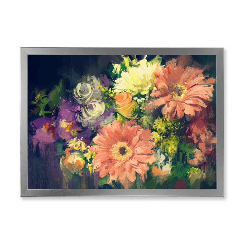 «Grunge Pastel Bouquet Of Flowers», reproduction sur toile, H 12 po x l 20 po x P 1 po, Cadre de coin argenté fermé