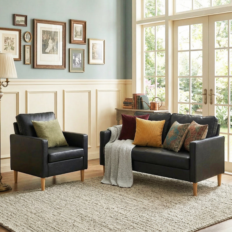 Ebern Designs Milaina 2 Piece Faux Leather Living Room Set & Reviews ...