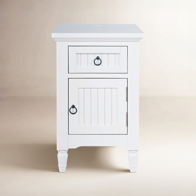 Pearce Modern Farmhouse USB Charging Storage Cabinet Chairside End Table - White, White
