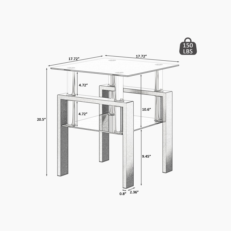 3-Piece Coffee Table,Square Glass Tea Table, Black