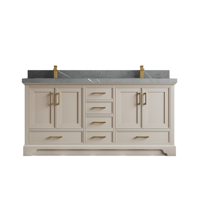 Meuble-lavabo double 72 po avec plateau Charlotte, Gris Piatra