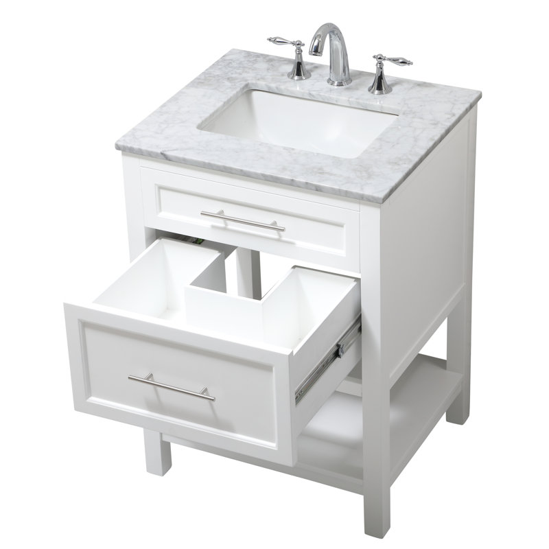 Andralyn 25'' Single Bathroom Vanity with Marble Top, White