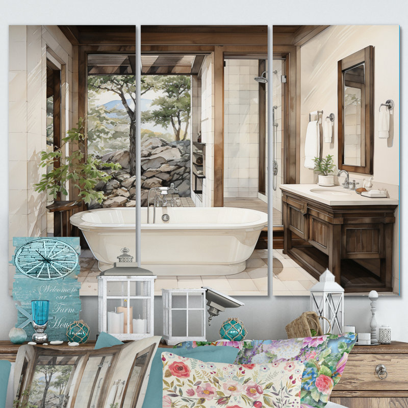 «Bathroom Bathroom Contemporary Zen II», reproduction sur toile 3 pièces, H 28 po x l 36 po x P 1 po