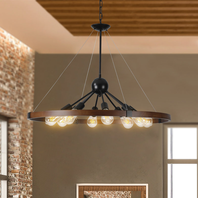 Luminaire suspendu en fer de couleur noyer noir mat à 8 lampes