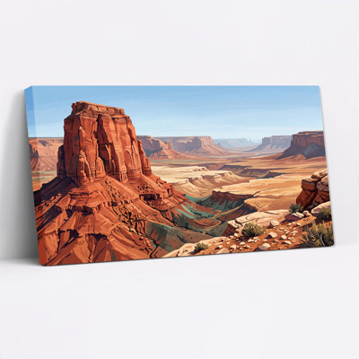 Red Rock Formations And Desert Canyon Valley Under Blue Sky Canvas Wall Art