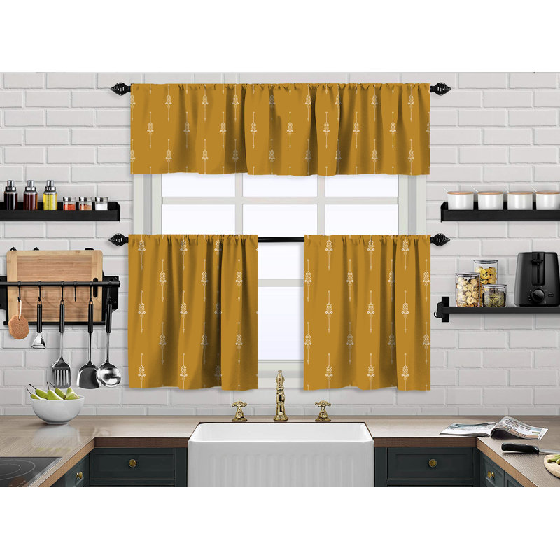 Boho Design Kitchen Valance, 2 Tiers Curtain, African Mud, Window Valance Treatments, Cafe Curtains, Mustard Yellow