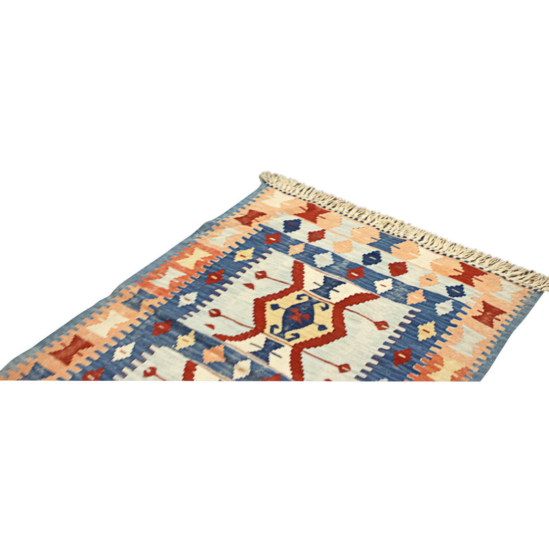 Hand Knotted Wool Area Rug in Light Blue And Rose