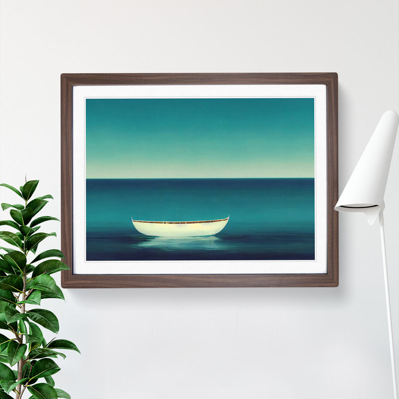 Minimalist Boat Art - Framed Print, 25cm H x 34cm W x 2cm D, Walnut